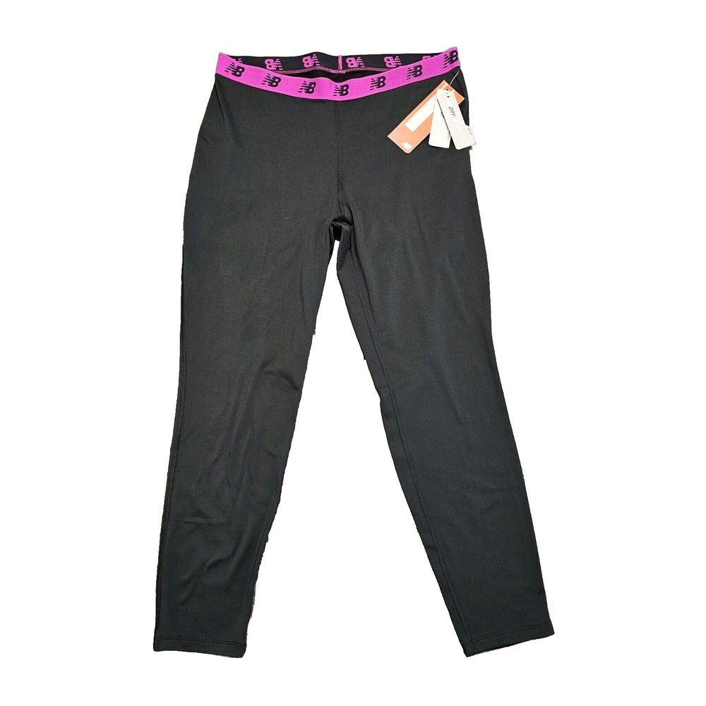 New Balance NWT Mid Rise‎ Long Leggings NB Dry/Heat Athletic Logo Black Pink XL